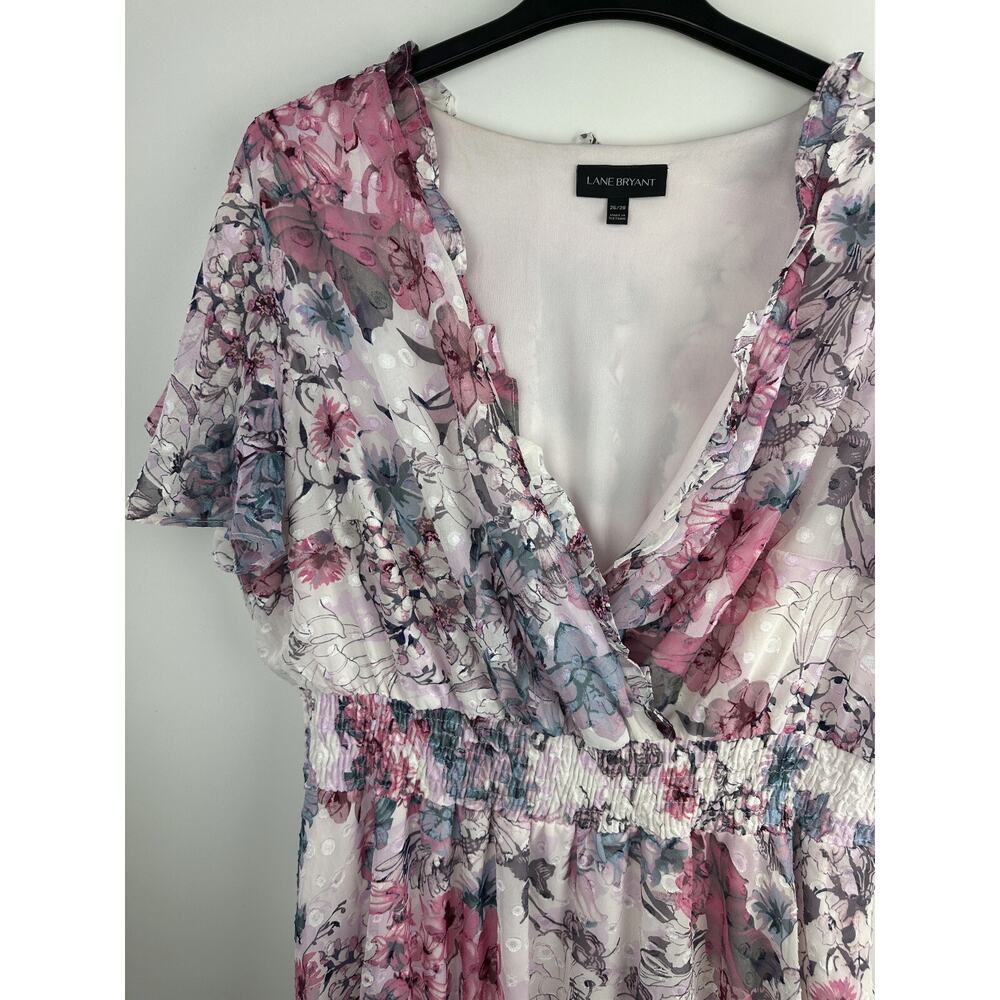 Lane Bryant Floral Ruffle Smocked Dress Plus Size 26/28 Wedding Bridal Shower - Picture 12 of 16